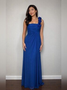 Cindy U.S.A. Royal Blue One Shoulder Maxi Dress Satin Rosette Juniors Size S